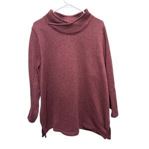 Lands End Sport Plus Size Maroon Pullover Sweater Tunic High Neck Long Sz 2X